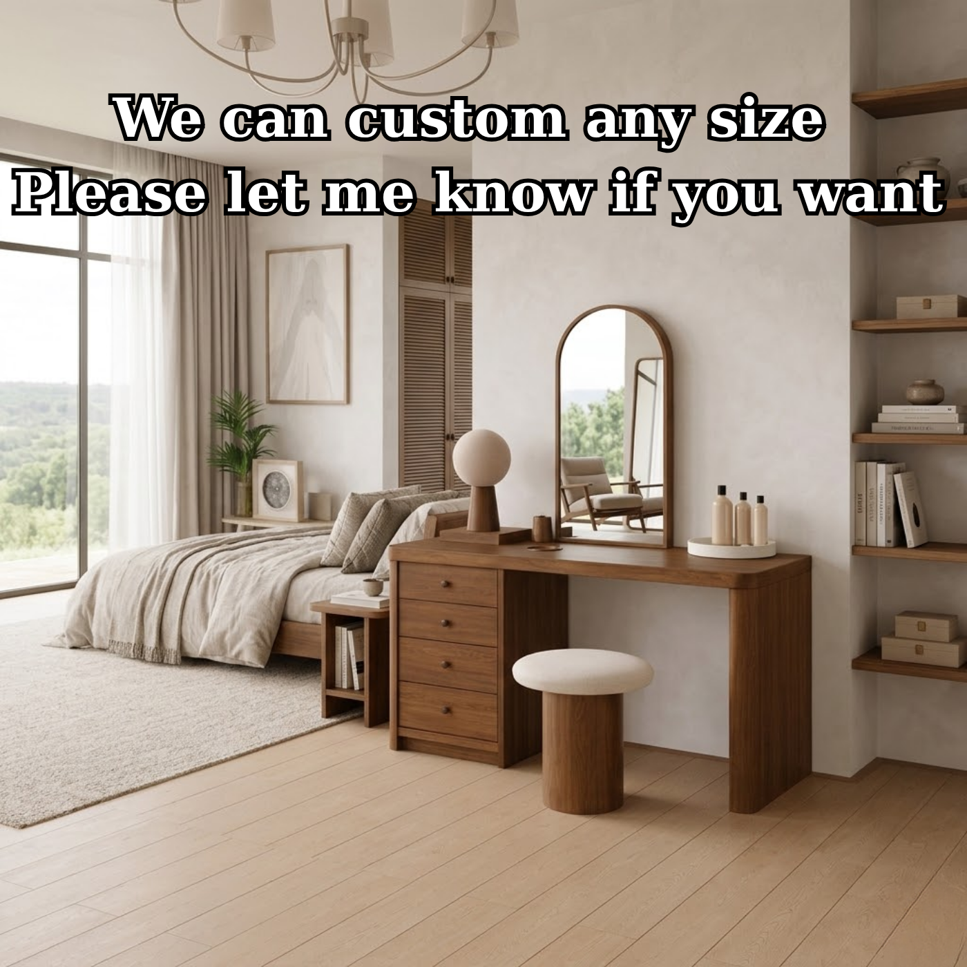 Solid Wood Makeup Vanity Desk – Modern Vanity Table with Drawers