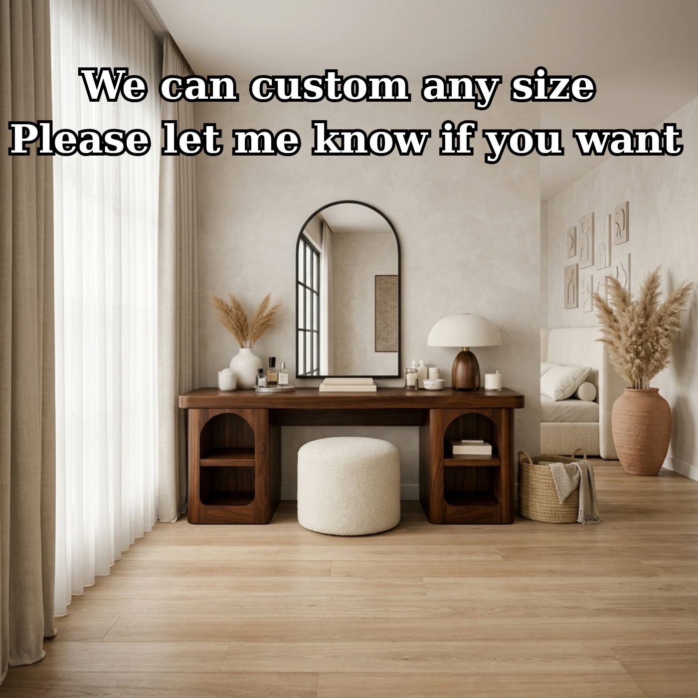 Solid Wood Makeup Vanity Desk with Open Shelves – Modern Vanity Table