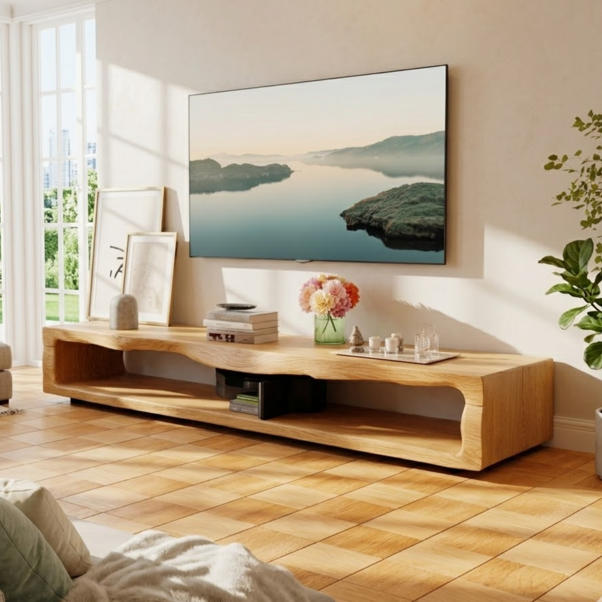 Modern Organic TV Console, Sculptural Media Stand for Refined Living Room Decor