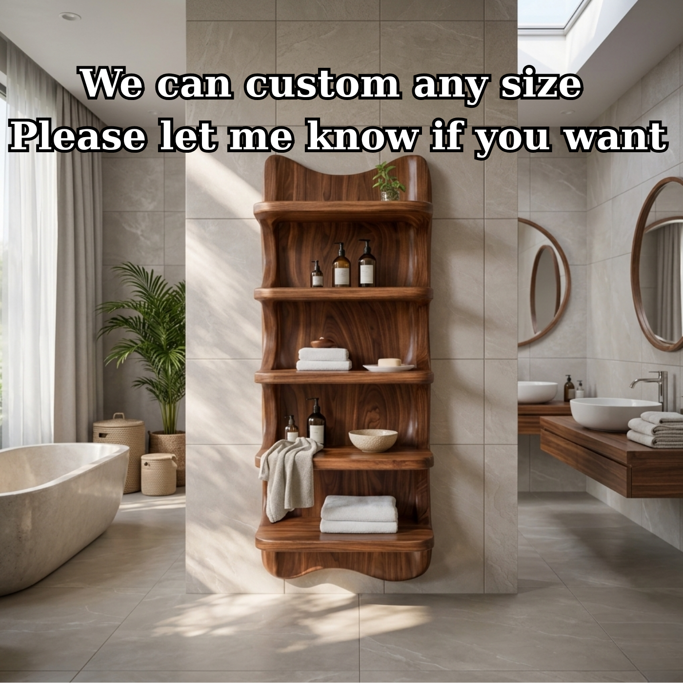 Solid Wood Wall Mounted Bathroom Shelf – Curved Storage Cabinet, Modern Floating Organizer