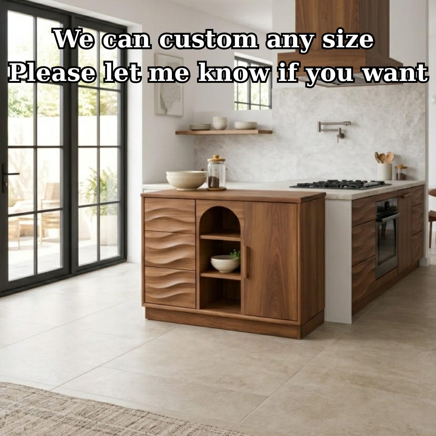 Solid Walnut Kitchen Island with Wave Drawers & Size Options