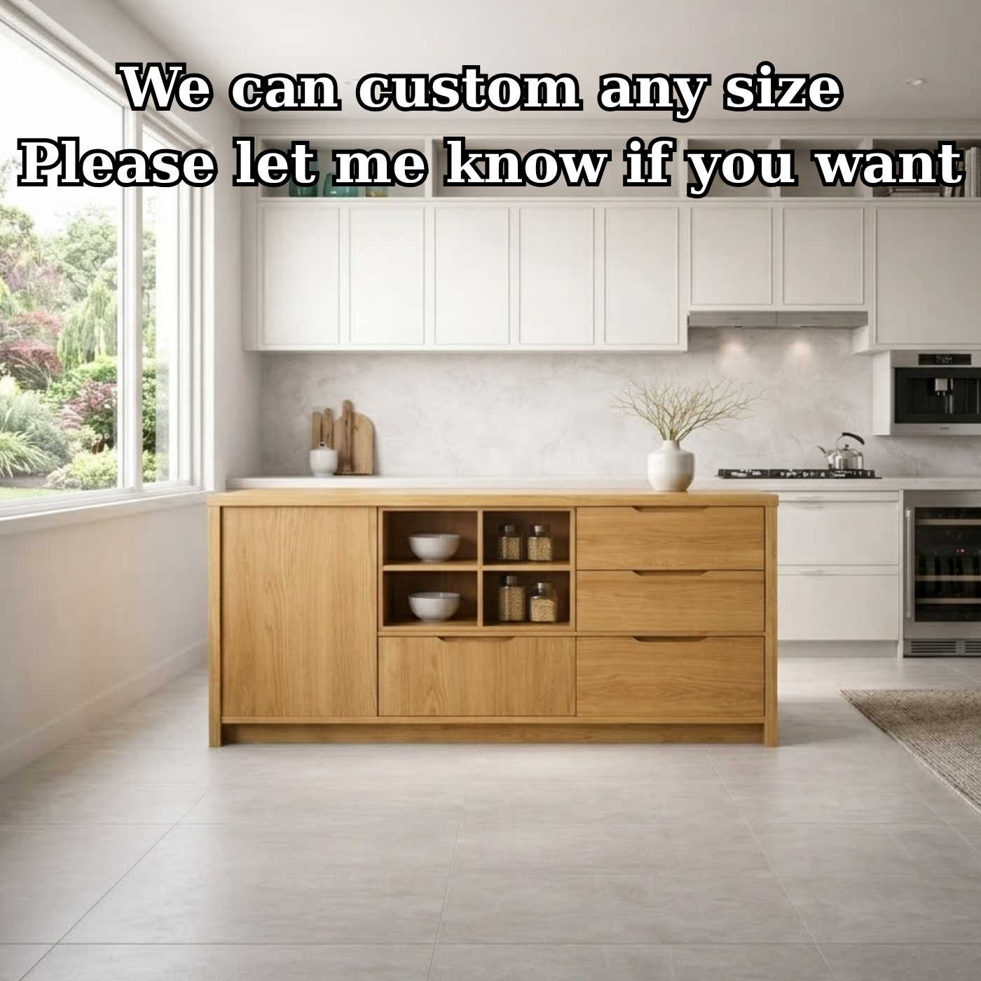 Solid Oak Kitchen Island with Drawer Storage & Open Shelving