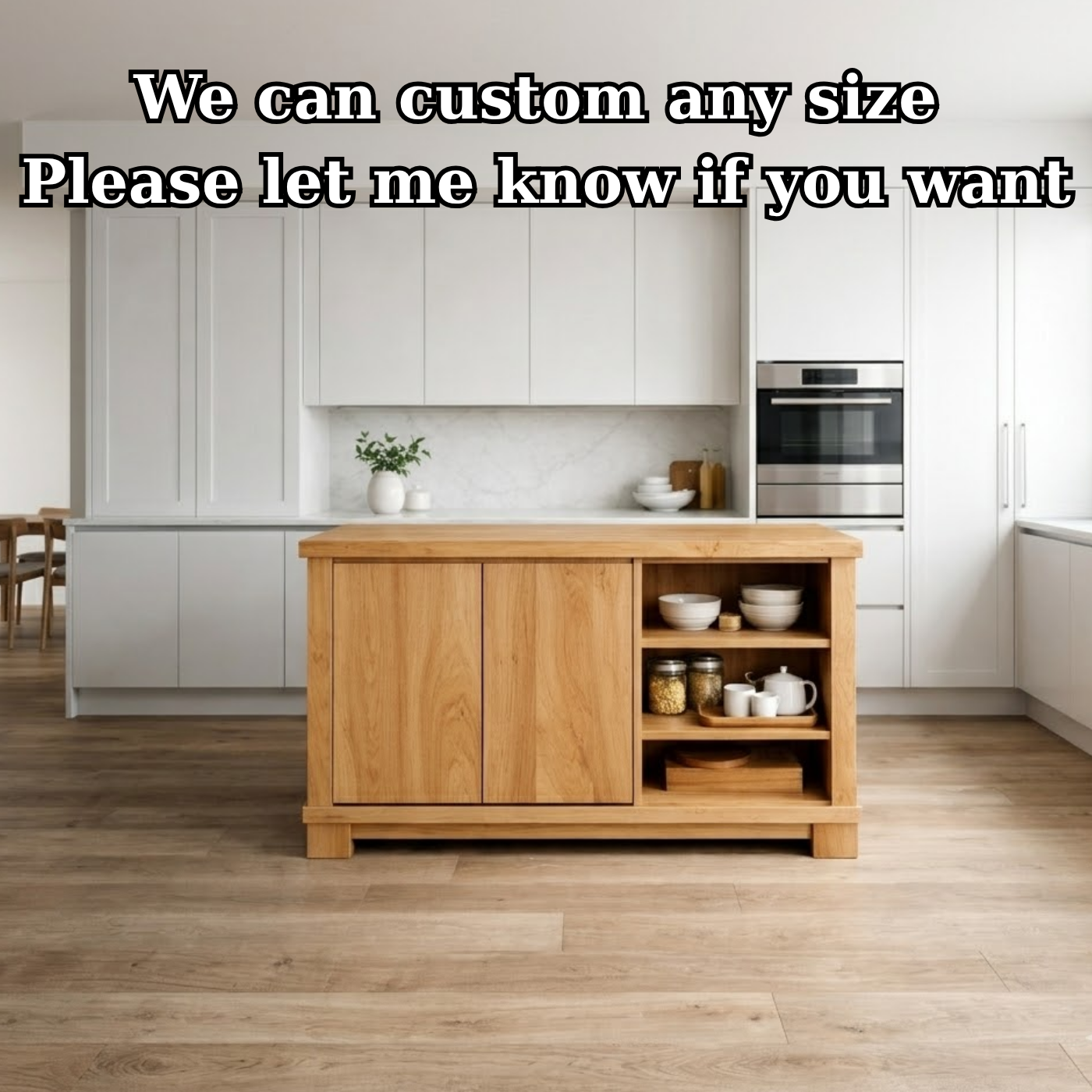 Solid Wood Kitchen Island with Doors & Open Shelf Storage