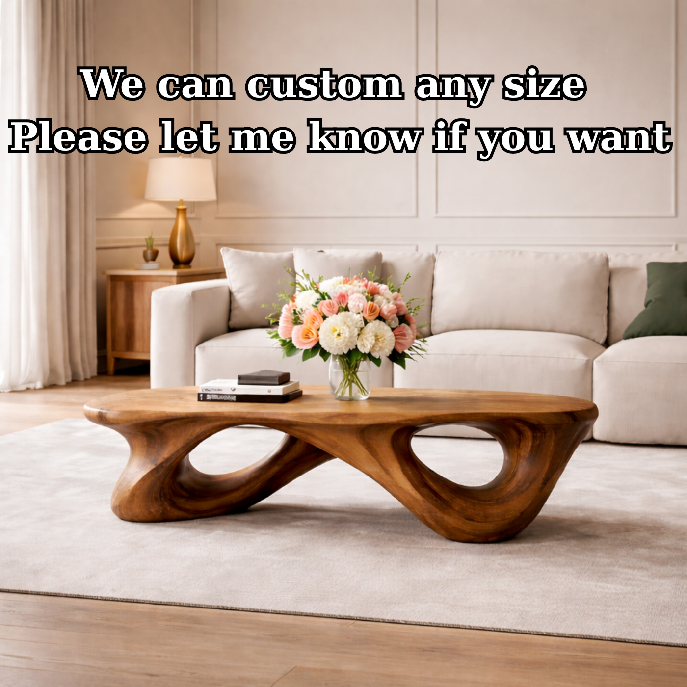Handcrafted Solid Wood Coffee Table with Sculptural Open Loop Base