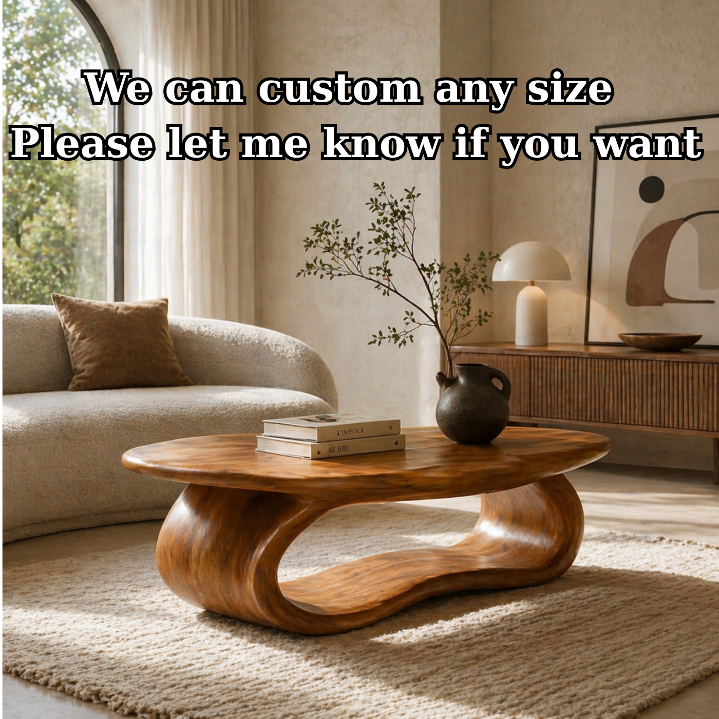 Solid Wood Coffee Table with Sculptural Loop Base and Organic Top