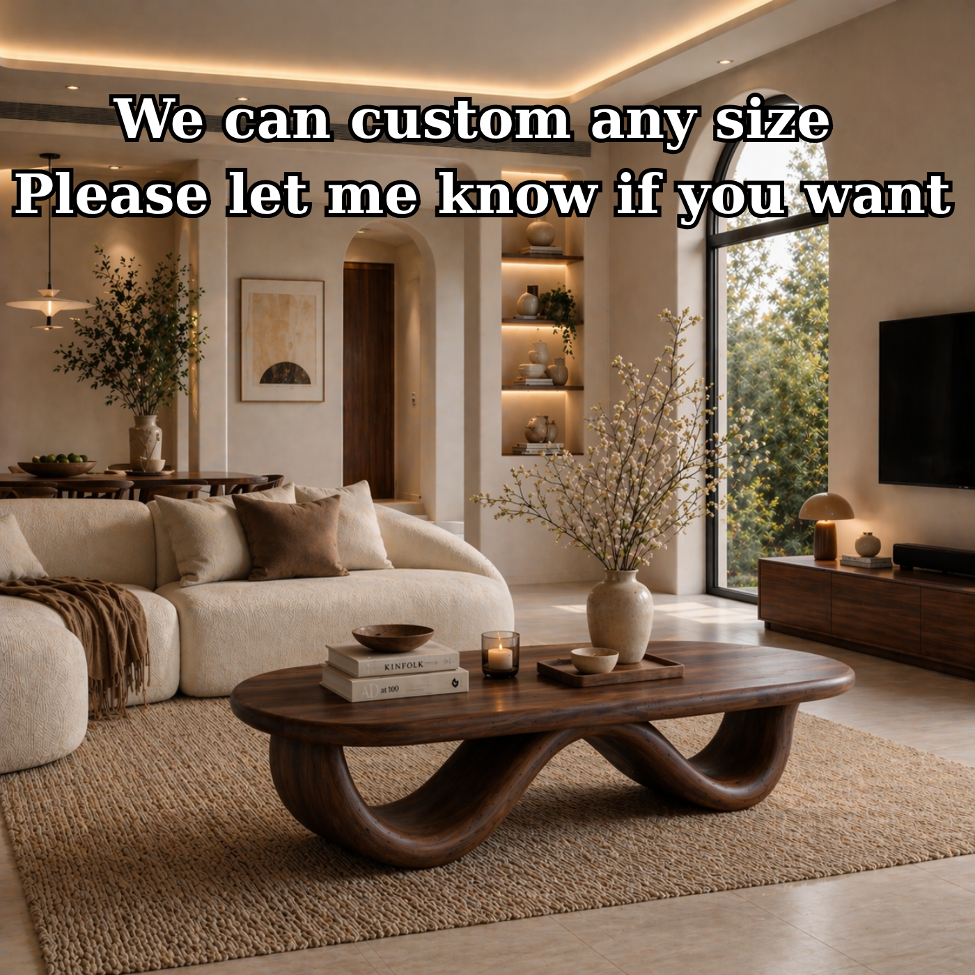 Solid Wood Coffee Table with Curved Sculptural Base and Organic Top