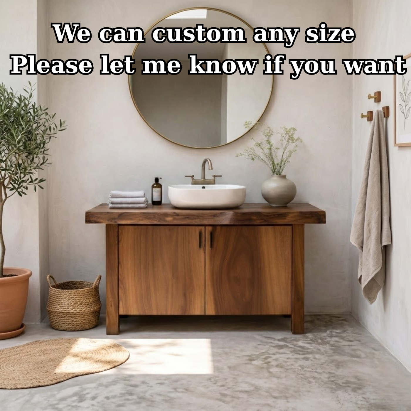Solid Wood Bathroom Vanity with Slab Doors – Modern Organic Freestanding Single Sink Cabinet