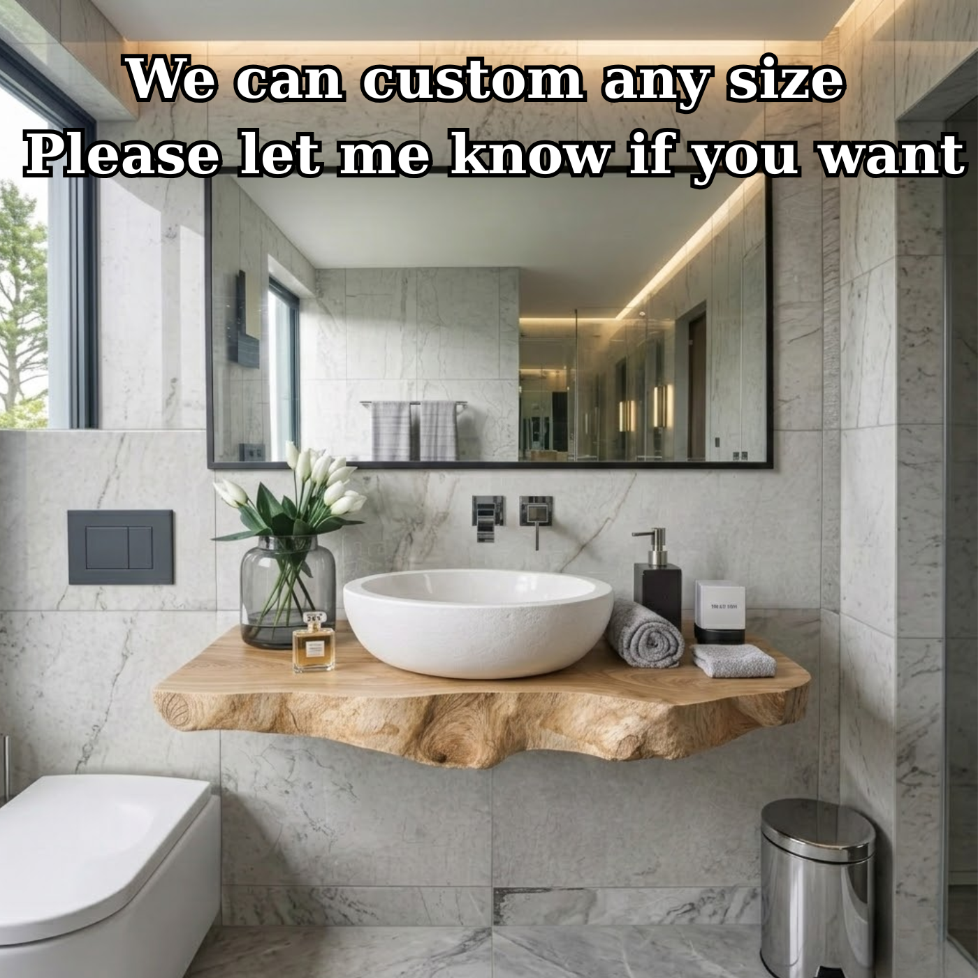 Floating Live Edge Solid Wood Bathroom Vanity Shelf – Natural Wood Wall Mounted Vanity Top