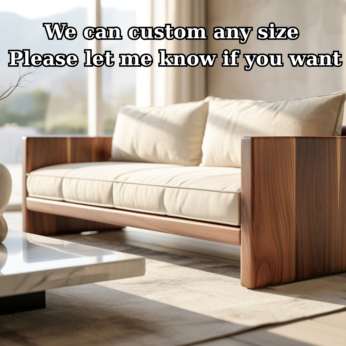 Modern Solid Wood Sofa with Minimalist Block Arms