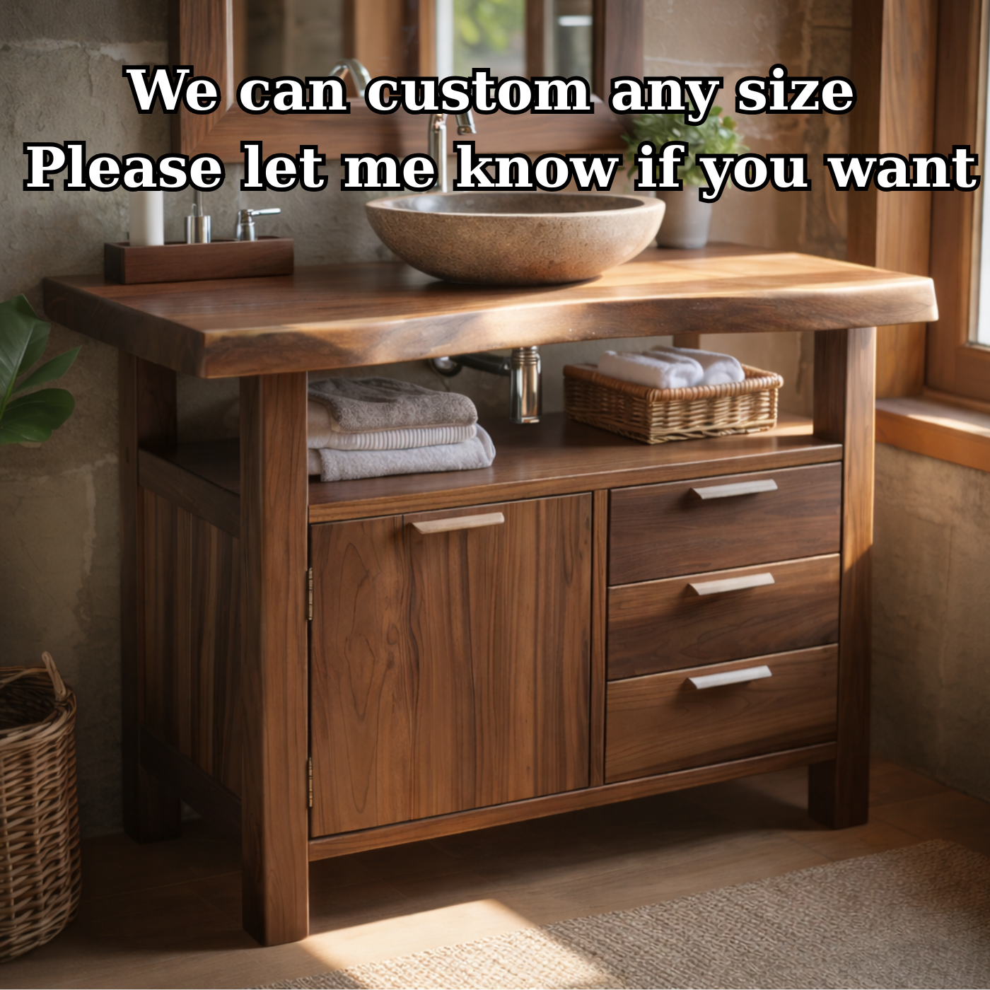 Solid Wood Bathroom Vanity with Cabinet Door, Three Drawers and Open Shelf for Rustic Modern Bathrooms