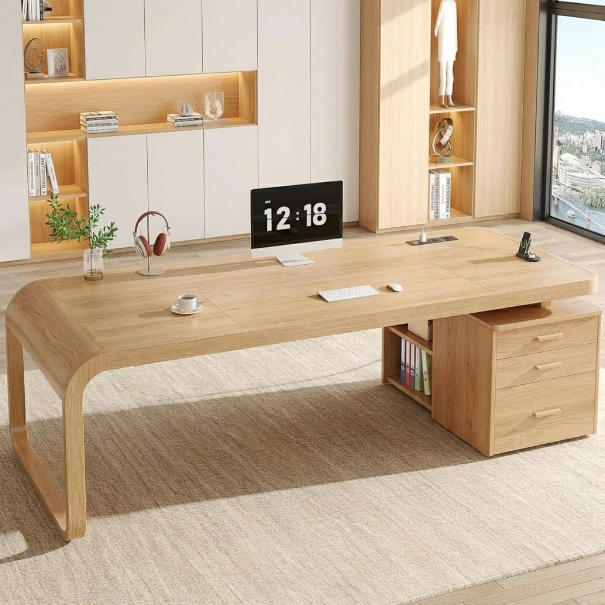 Large Executive Work Desk with Drawers, Modern Office Table, Home Study Computer Writing Desk