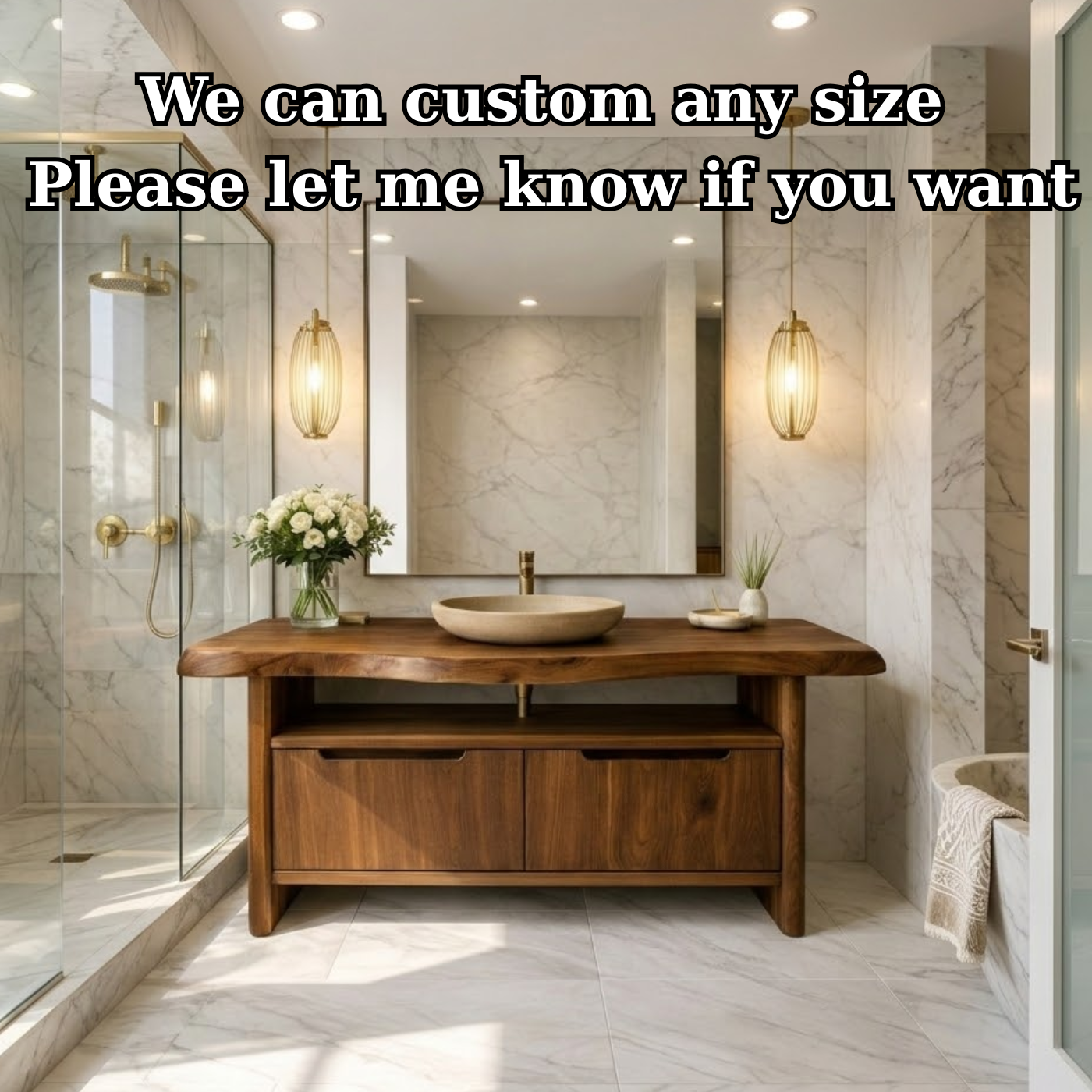 Live Edge Solid Wood Bathroom Vanity with Dual Drawers and Open Shelf for Contemporary Bathrooms