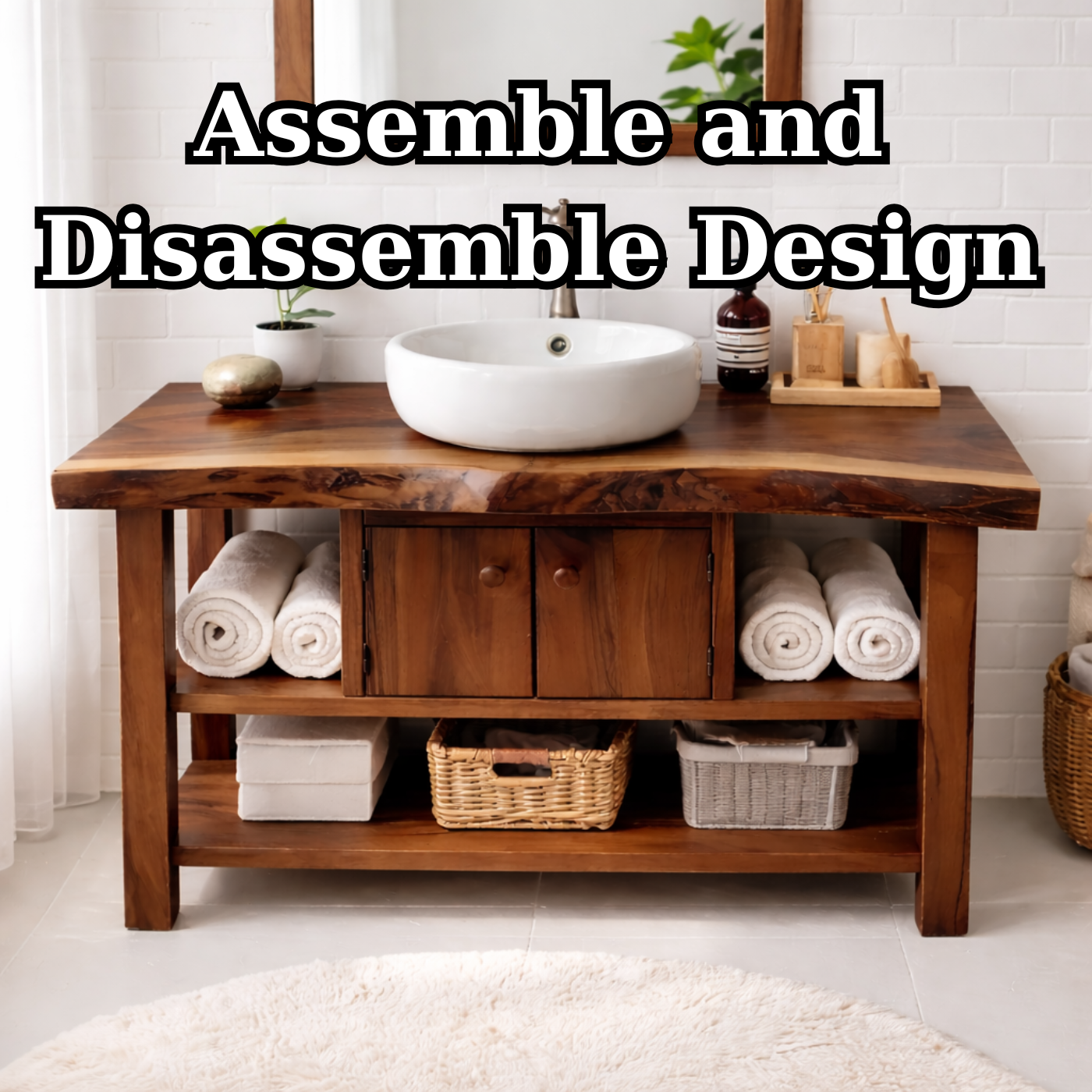 Live Edge Solid Wood Bathroom Vanity with Open Shelves and Storage Cabinet – Rustic Modern Bathroom Vanity