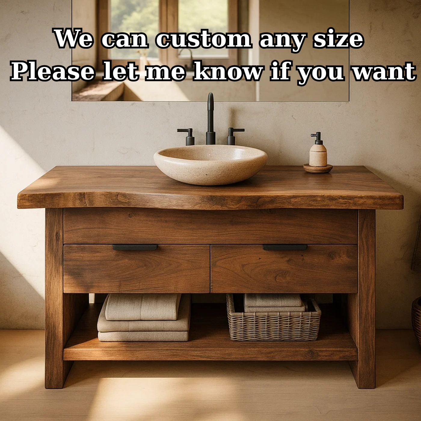 Modern Solid Wood Bathroom Vanity with Double Drawers and Open Bottom Shelf