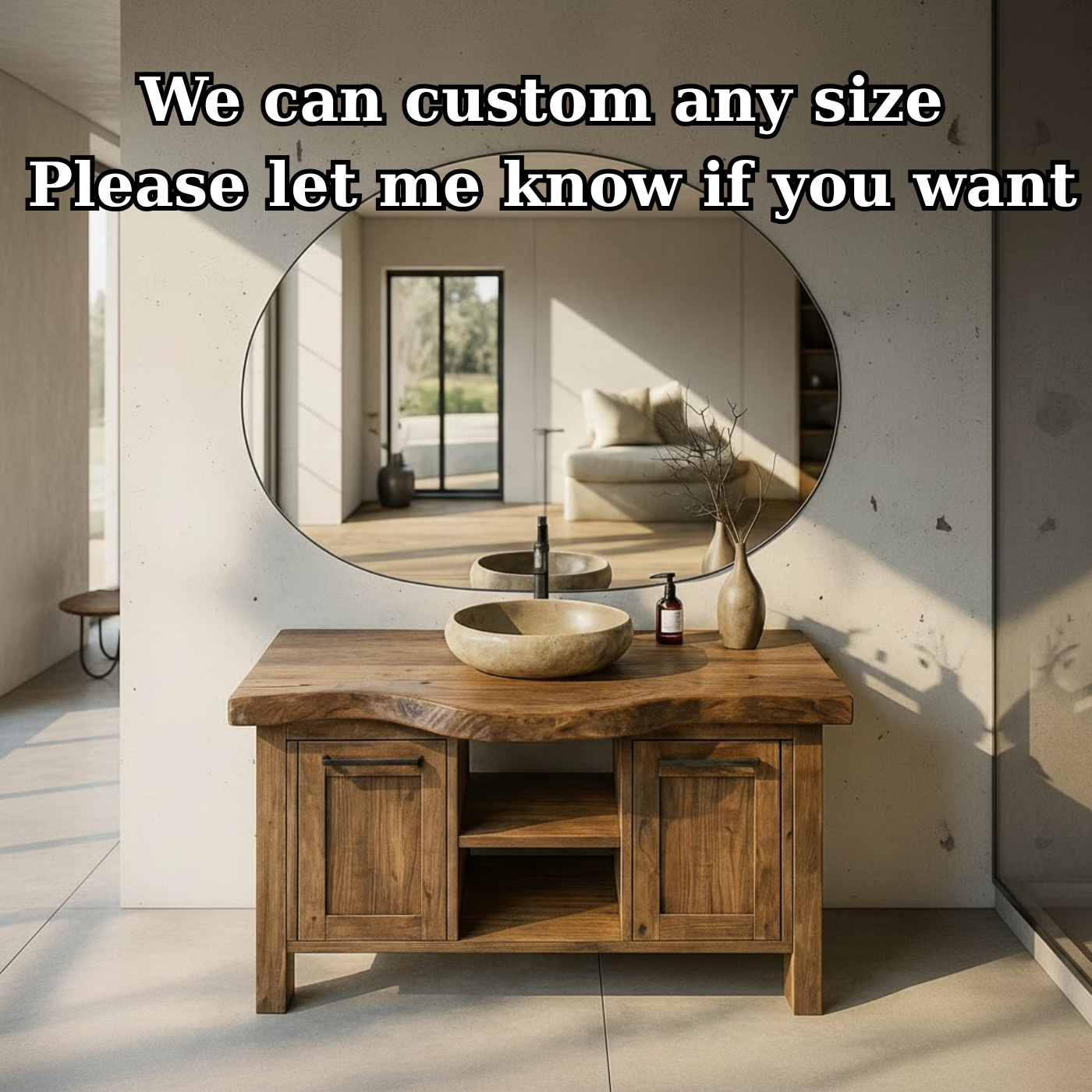 Solid Wood Bathroom Vanity with Double Door Cabinets and Open Center Shelf