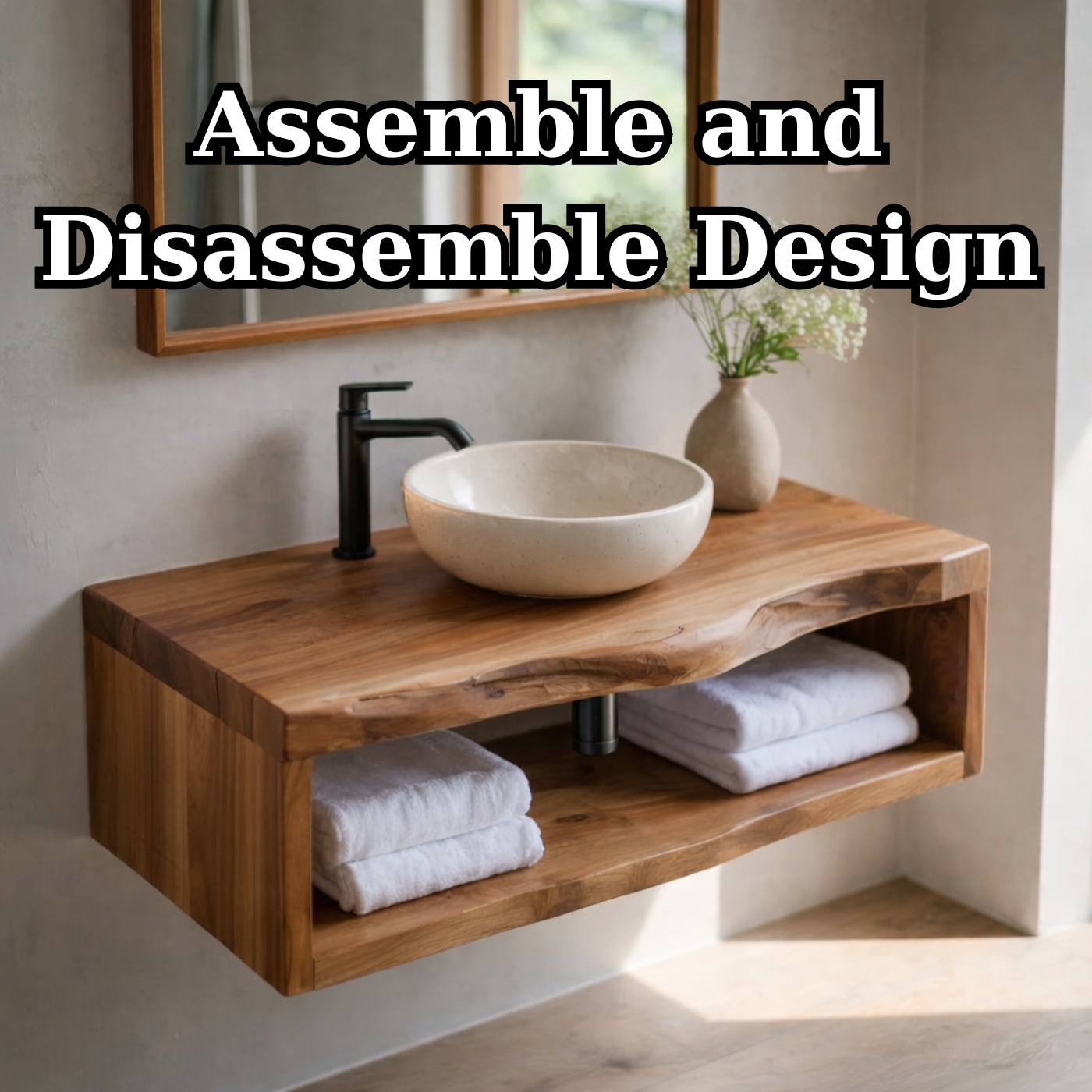 Live Edge Floating Bathroom Vanity, Solid Wood Wall Mounted Vanity Shelf with Storage