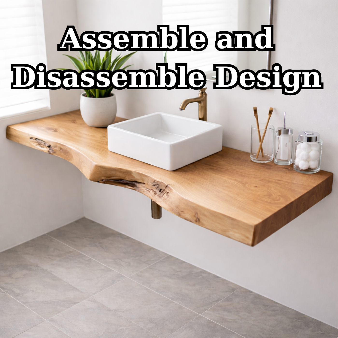 Floating Live Edge Solid Wood Bathroom Shelf Wall Mounted Natural Wood Vanity Top