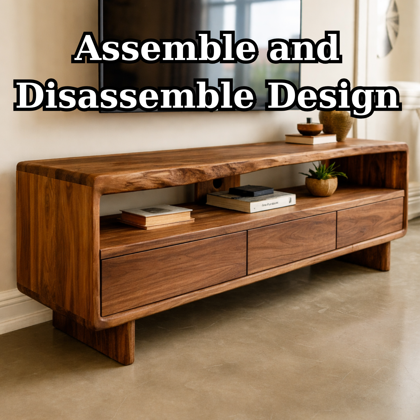 Mid Century Modern Solid Wood TV Stand – Walnut Media Console with Storage Drawers