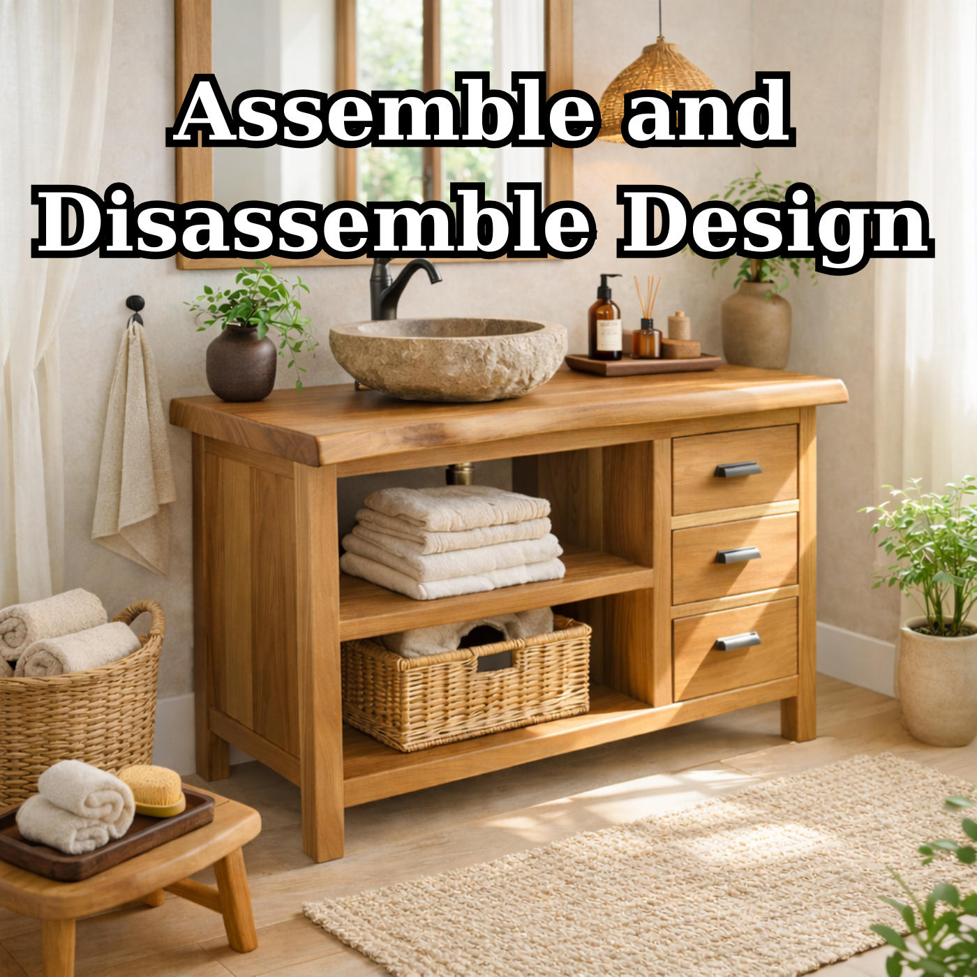 Solid Wood Bathroom Vanity with Three Drawers and Double Open Shelves for Modern Rustic Bathrooms
