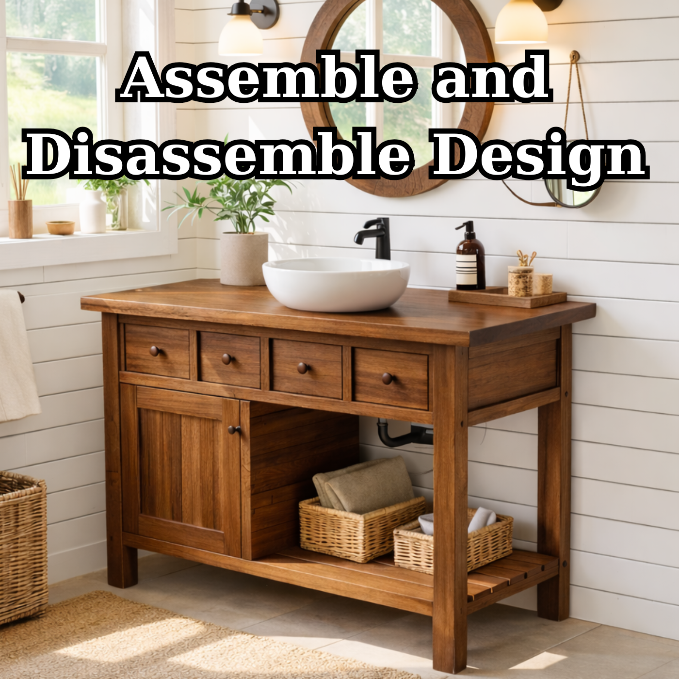 Solid Walnut Bathroom Vanity with Storage for Bathroom Organization