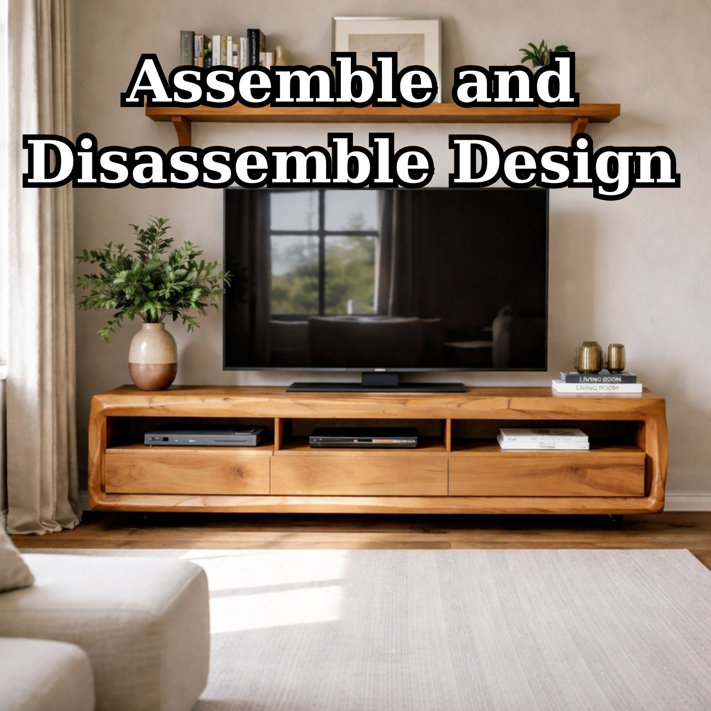 Solid Wood TV Stand with Drawers and Open Shelf – Rustic Modern Wooden Media Console