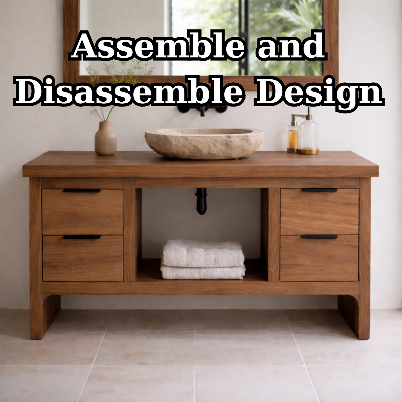 Rustic Soild Wood Bathroom Vanity with Drawers and Open Shelf for Contemporary
