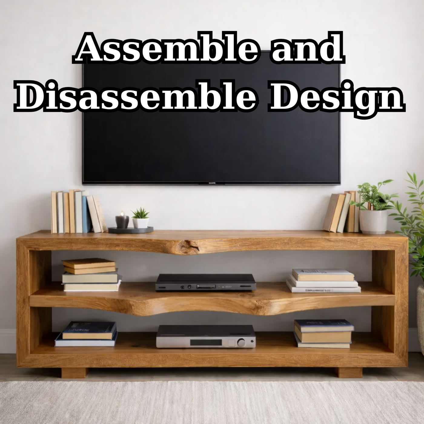 Rustic Solid Wood TV Stand with Open Shelves for Modern Living Rooms