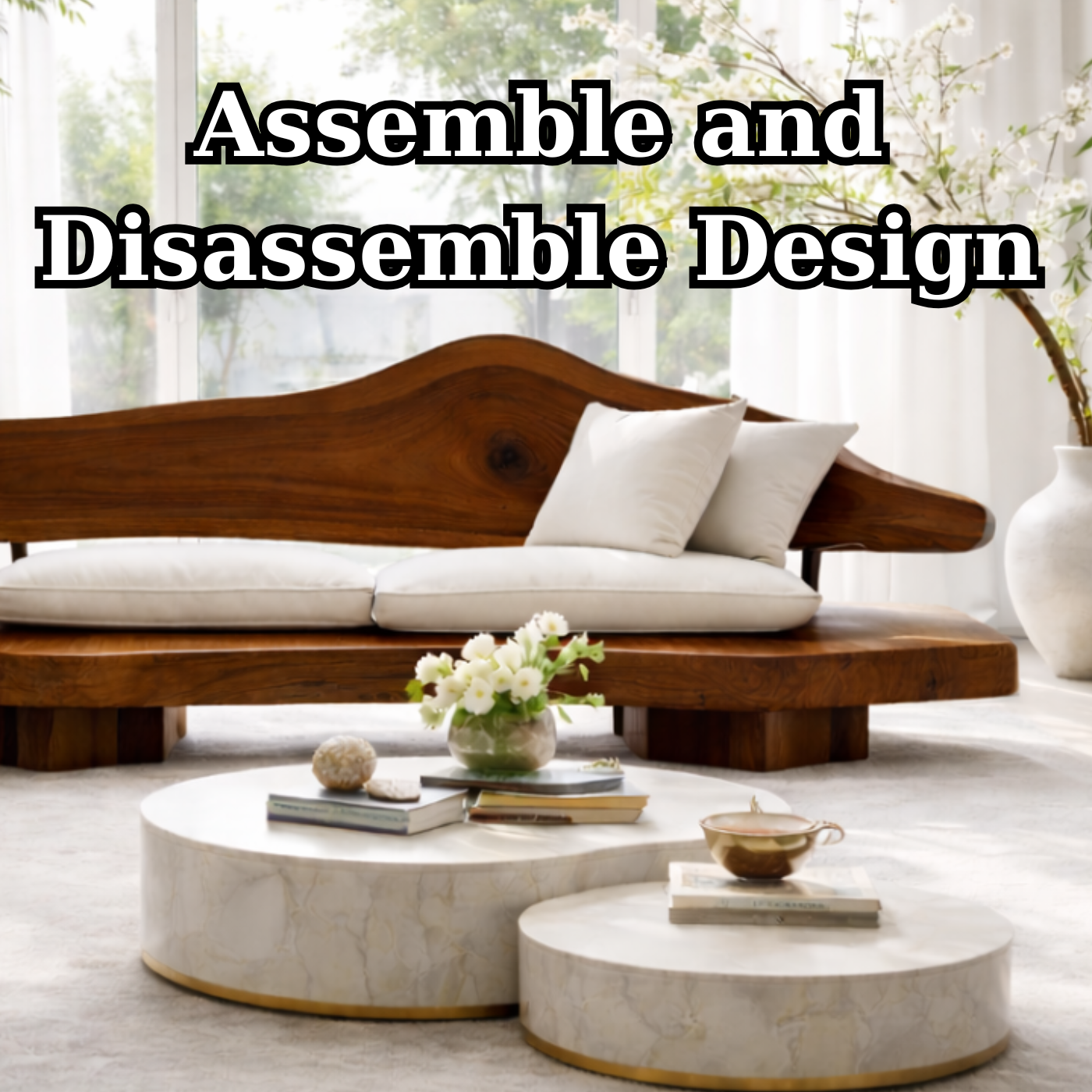 Solid Wood Sculptural Sofa Organic Modern Style