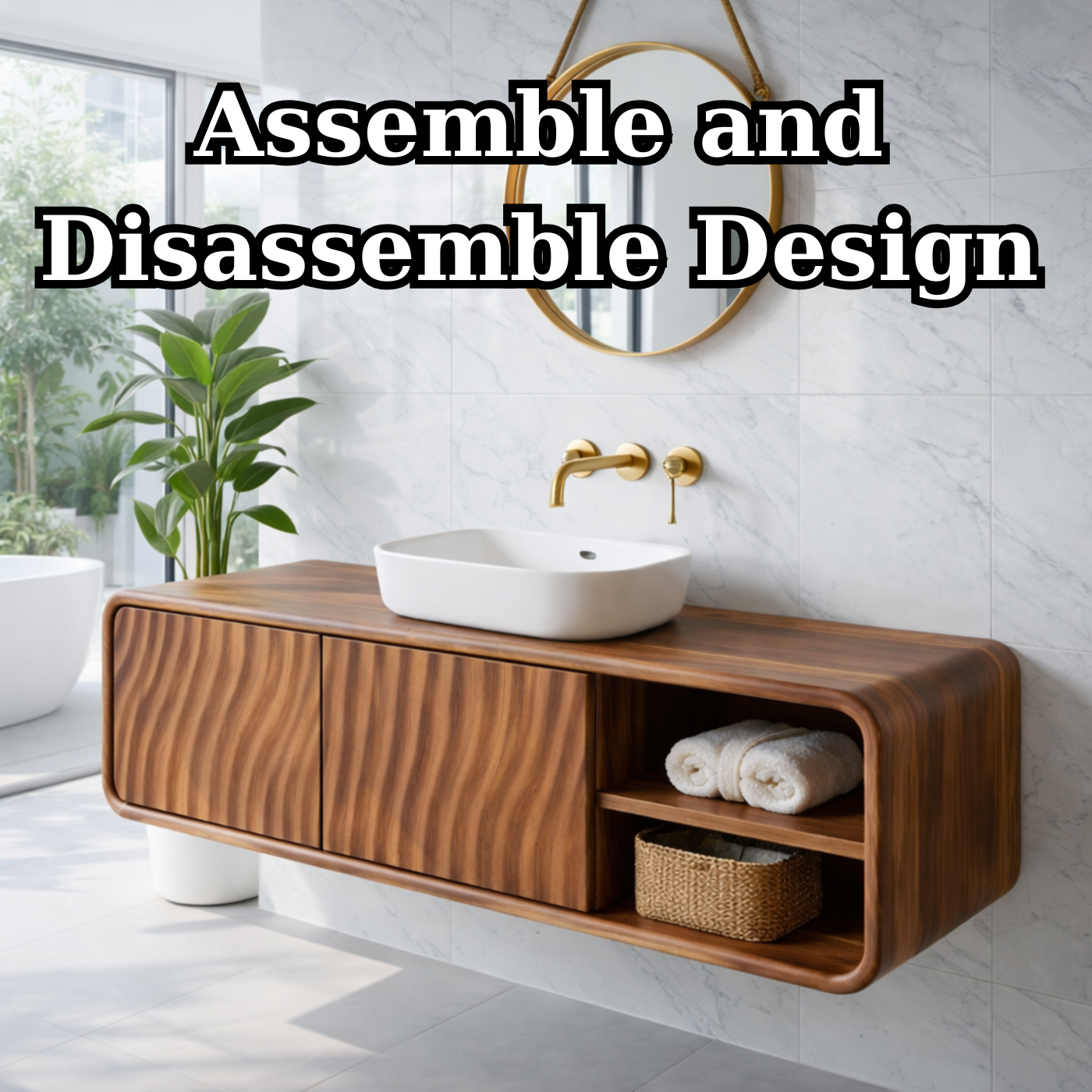 Modern Floating Solid Wood Bathroom Vanity with Wave Grain Cabinet Doors