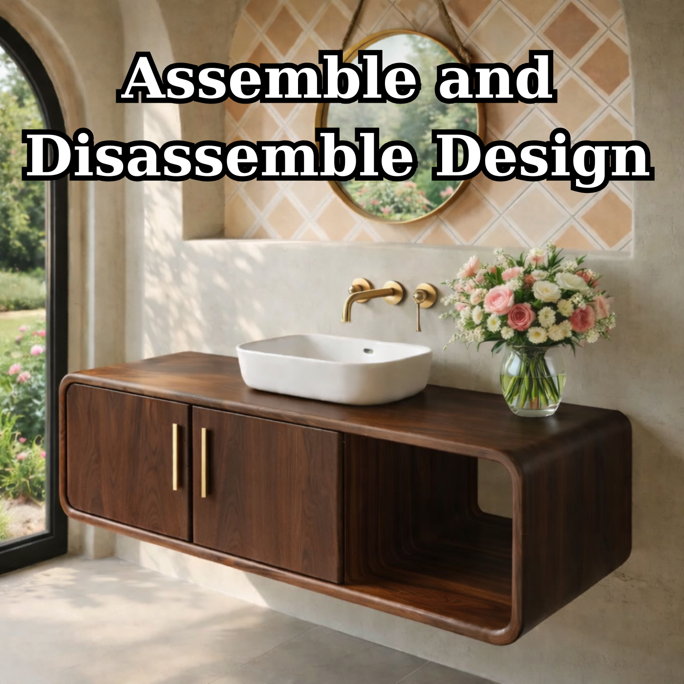Floating Solid Wood Bathroom Vanity with Cabinet Doors and Open Shelf for Elegant Bathrooms