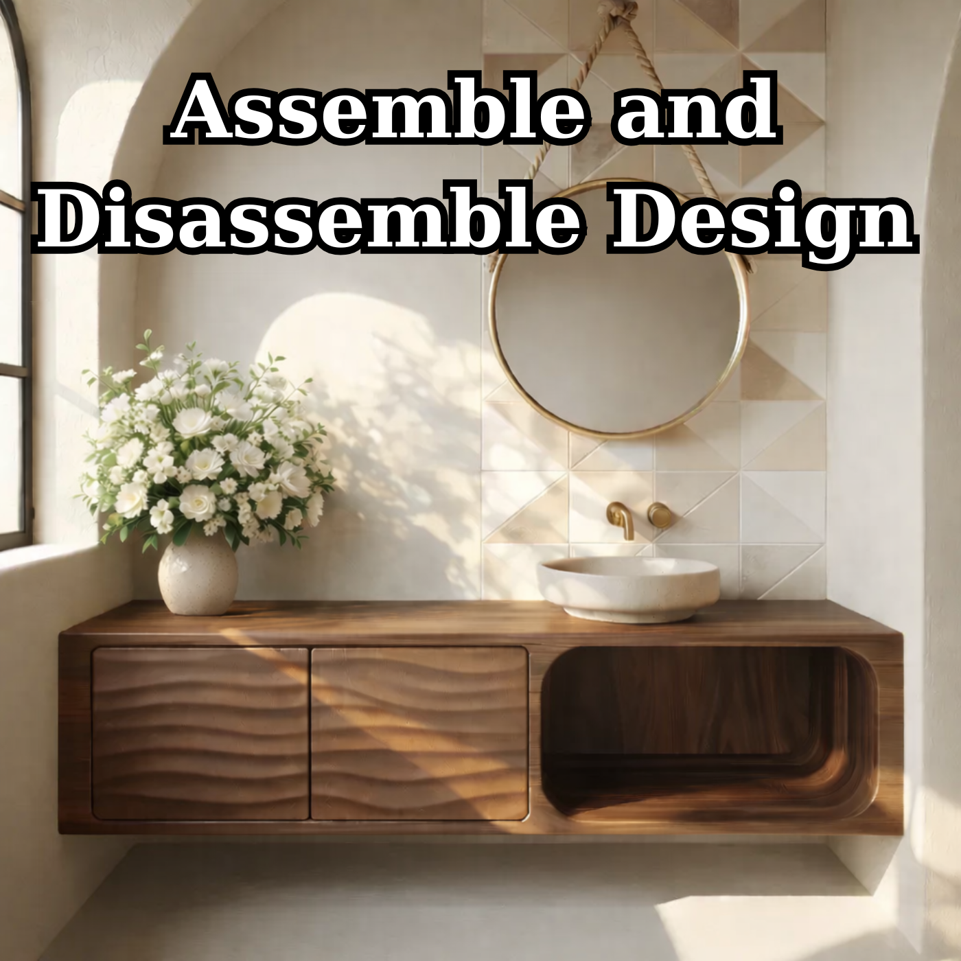 Floating Solid Wood Bathroom Vanity with Textured Cabinet Doors and Open Shelf for Contemporary Homes