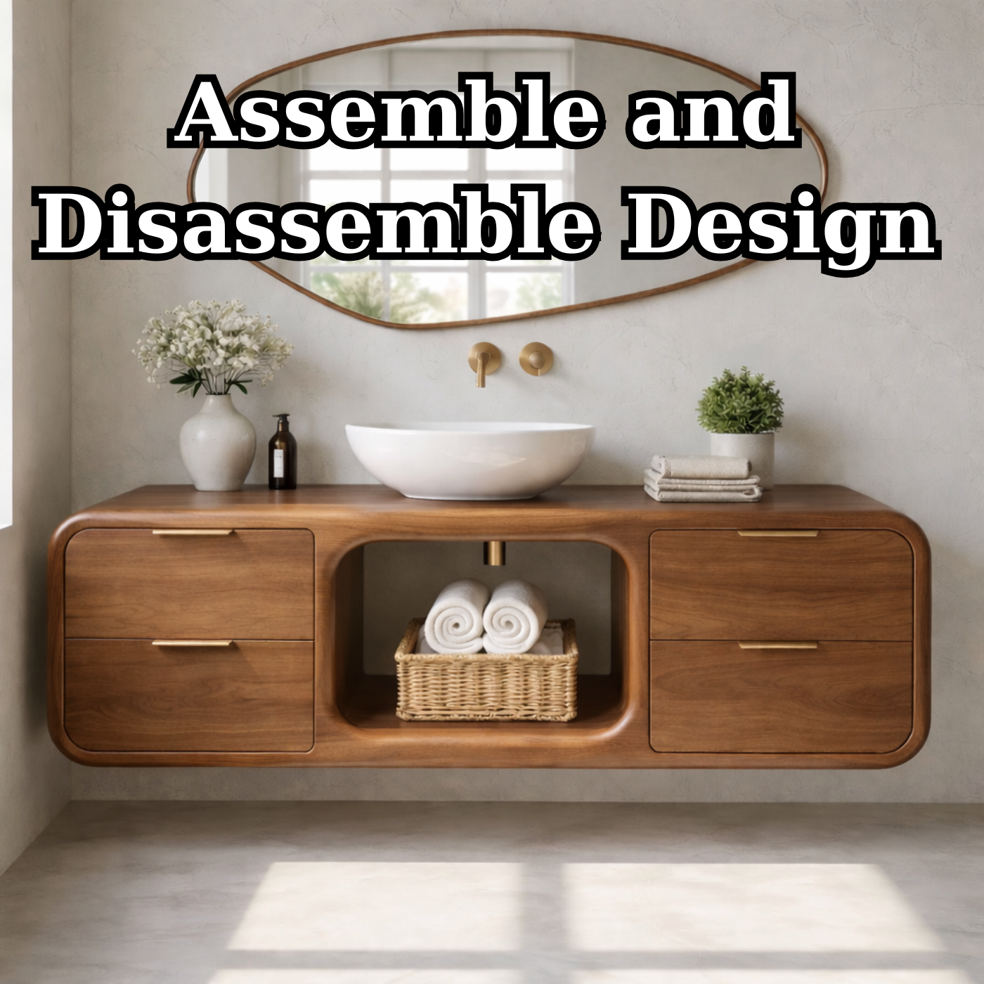 Modern Floating Solid Wood Bathroom Vanity with Open Center Shelf and Drawer Storage