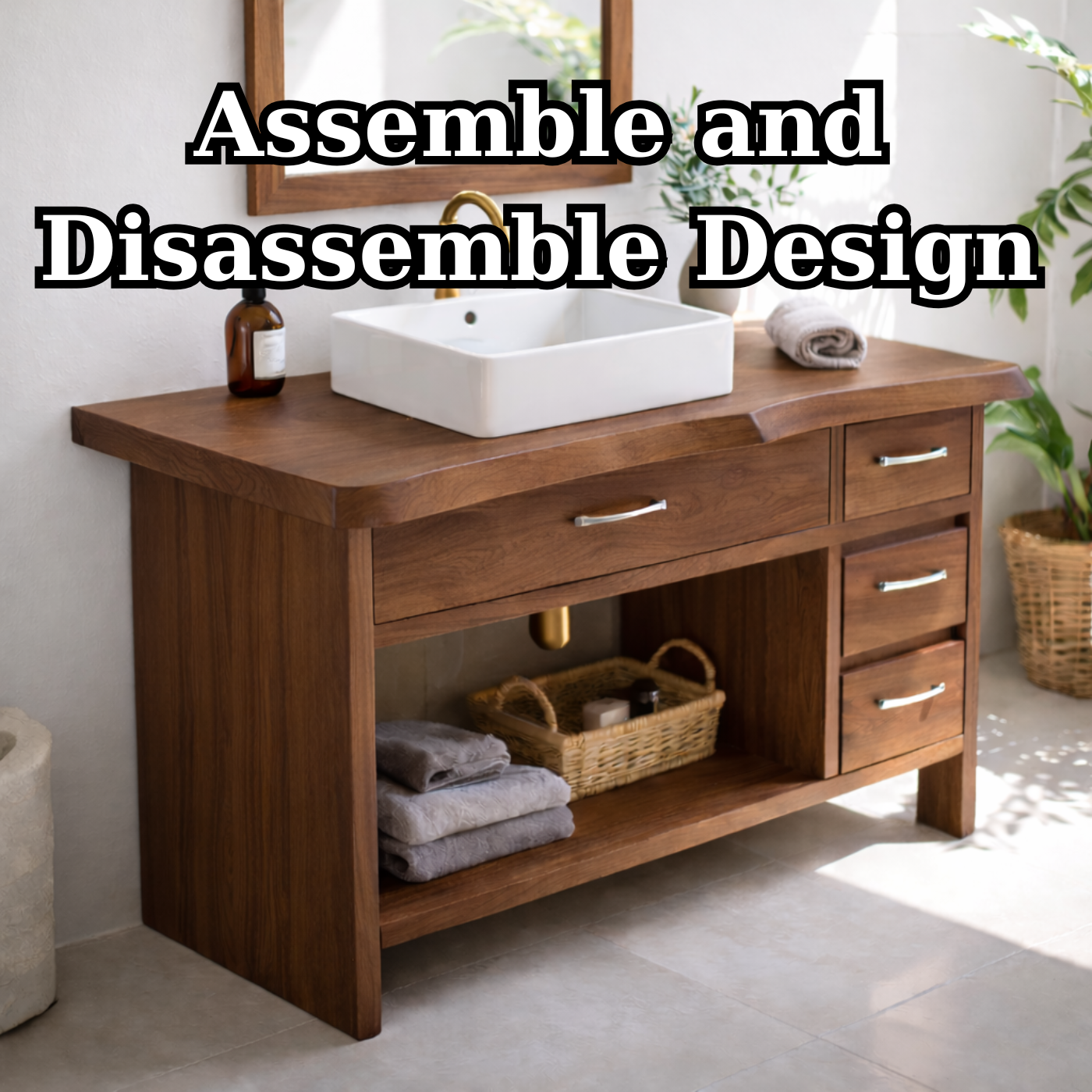 Modern Solid Wood Bathroom Vanity with Multiple Drawers and Open Storage Shelf
