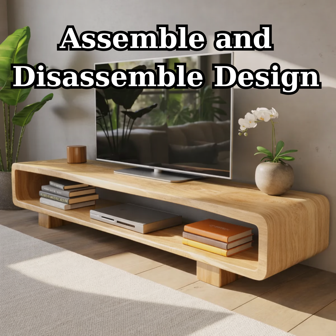 Modern Solid Oak TV Stand with Open Shelf Storage, Minimalist Wooden Media Console