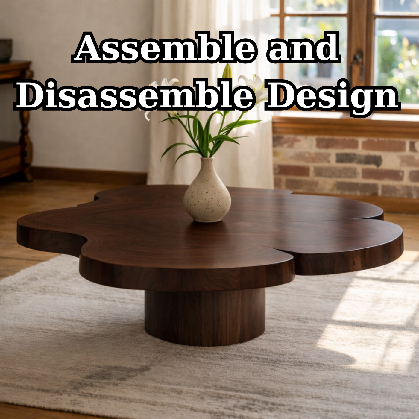 Organic Shaped Walnut Coffee Table with Pedestal Base, Modern Sculptural Design for Living Room