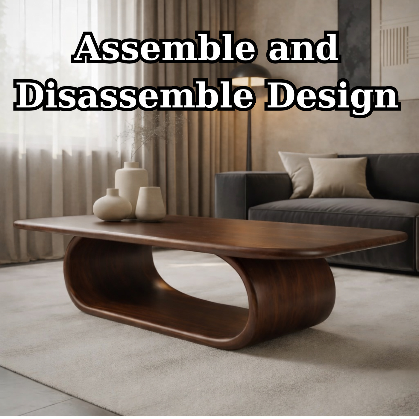 Sculptural Walnut Coffee Table with Curved Design and Open Shelf, Modern Living Room Décor