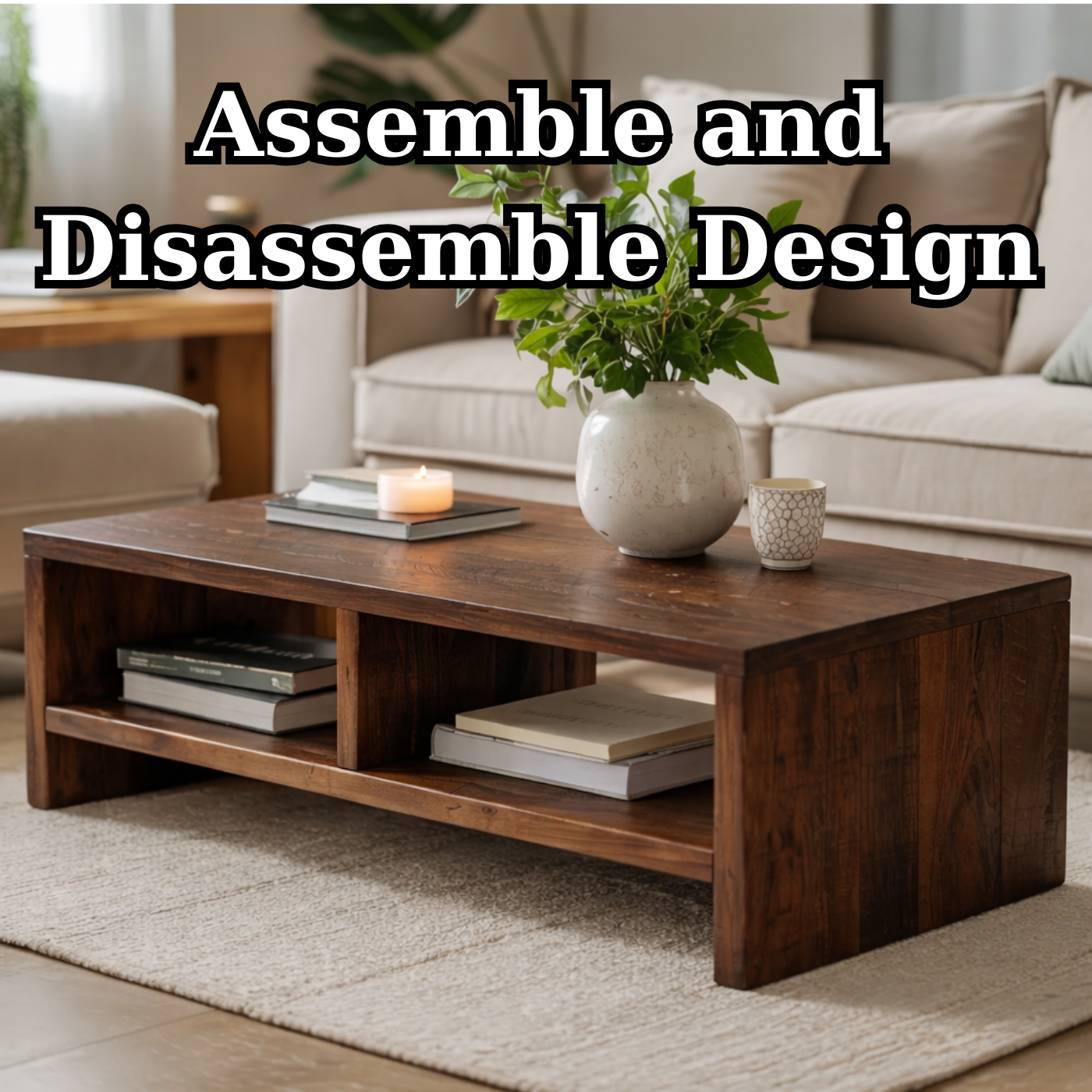 Solid Wood Coffee Table with Open Storage, Rustic Design for Living Room and Décor