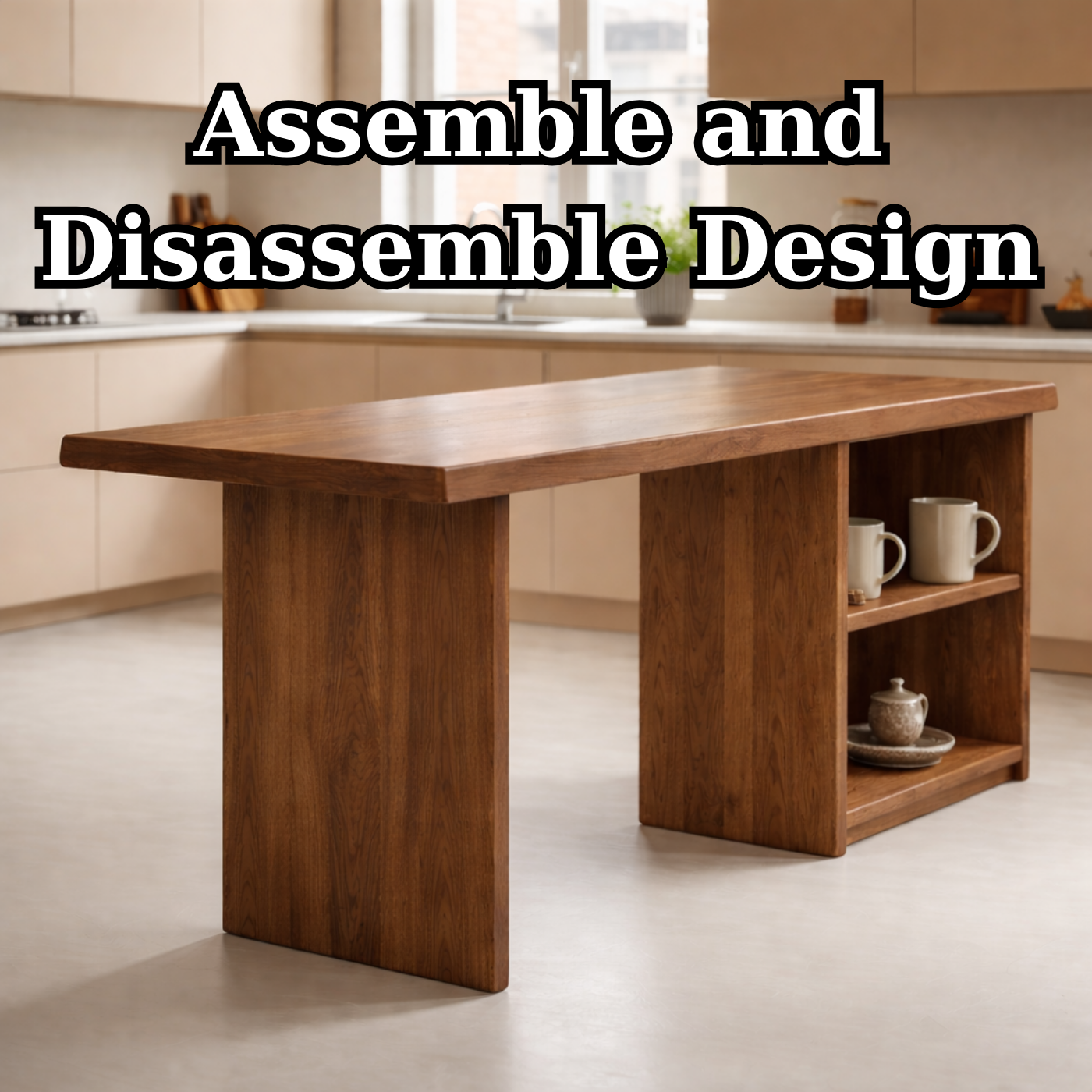 Solid Wood Kitchen Island with Open Shelf Storage and Spacious Prep Table