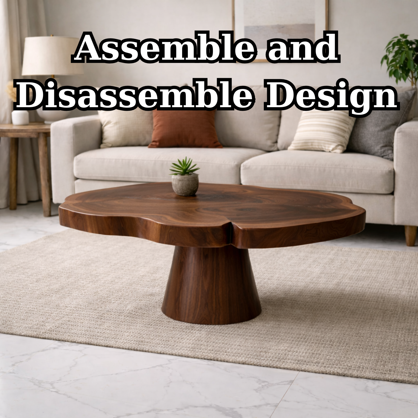 Solid Wood Coffee Table with Organic Edge Top Modern Sculptural Living Room Table