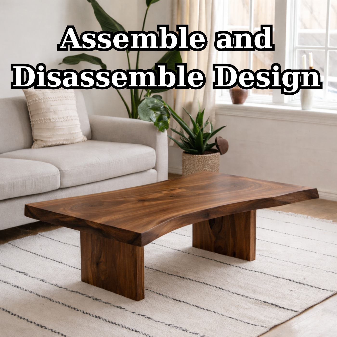 Solid Wood Coffee Table with Live Edge Top and Minimal Block Legs