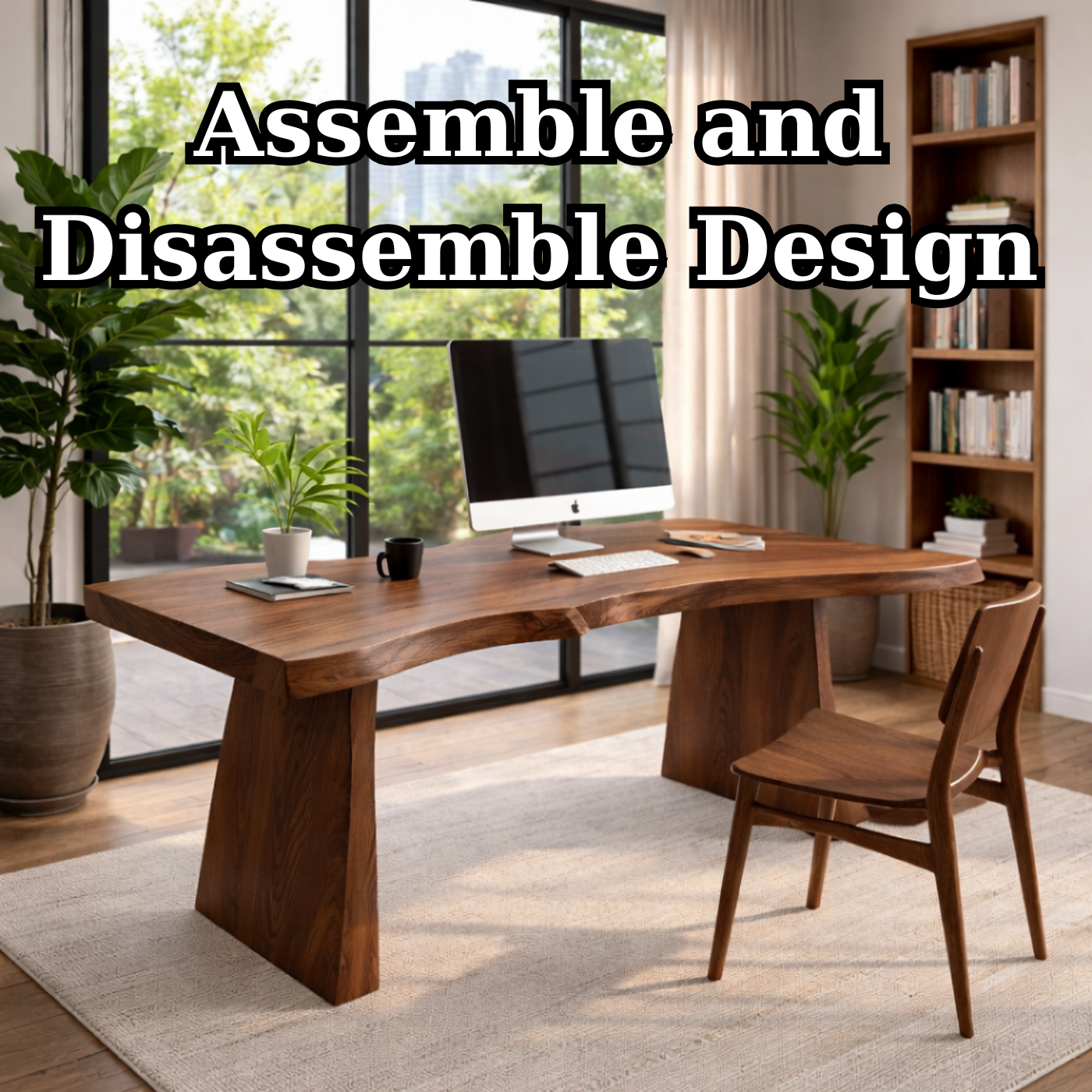 Solid Wood Live Edge Executive Desk for Modern Office with Natural Wood Slab