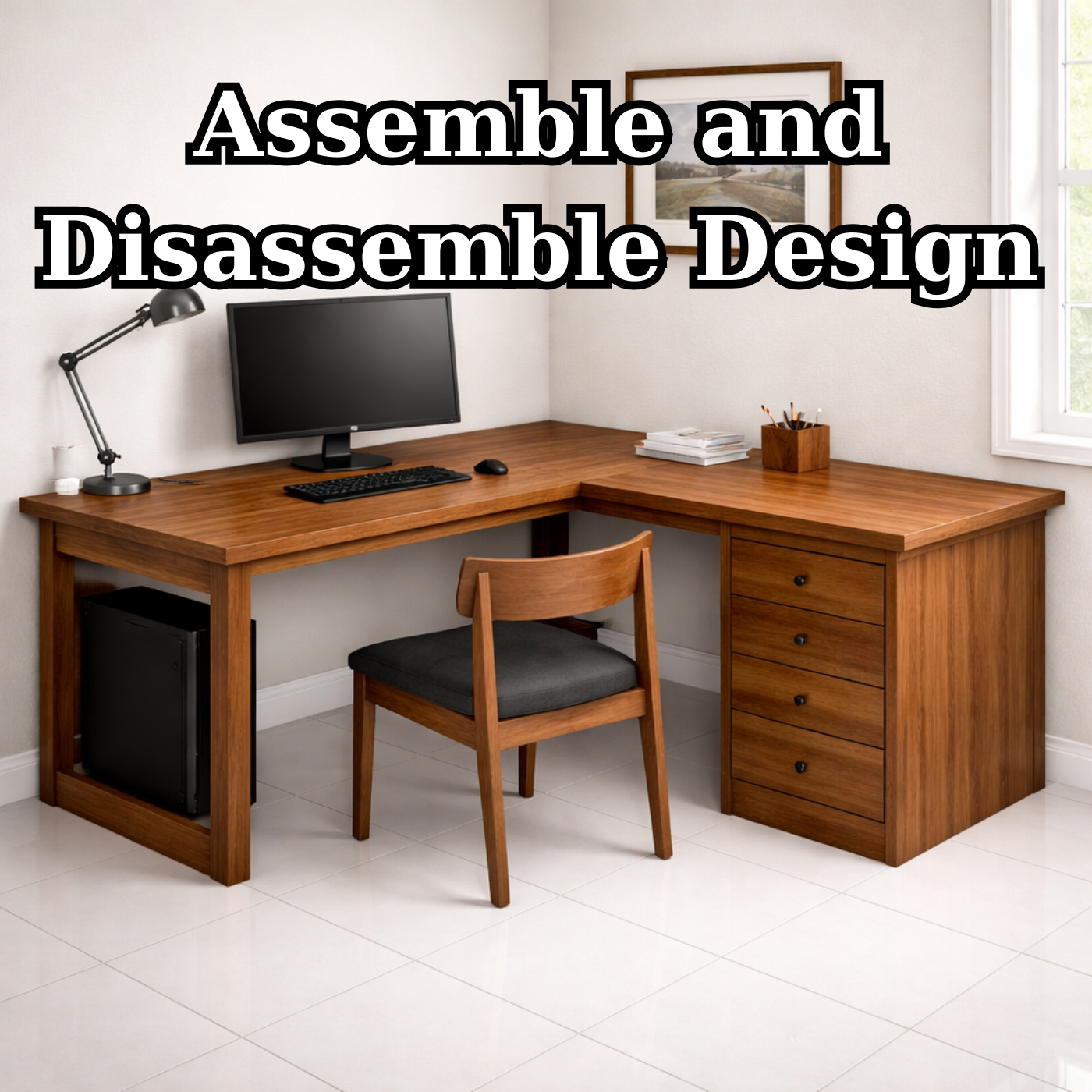 L-Shaped Solid Wood Executive Corner Desk with Storage Drawers