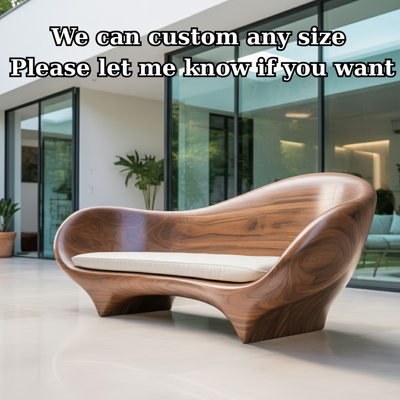 Contemporary Sculptural Solid Wood Sofa with Organic Curved Silhouette