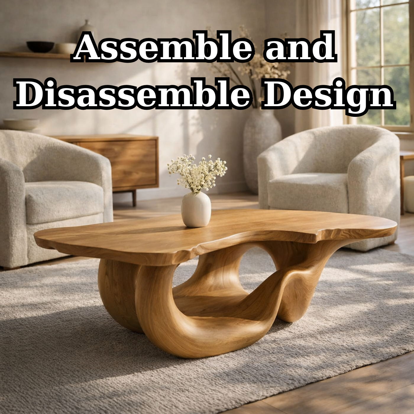 Solid Wood Live Edge Coffee Table for Modern Living Space with Sculptural Base