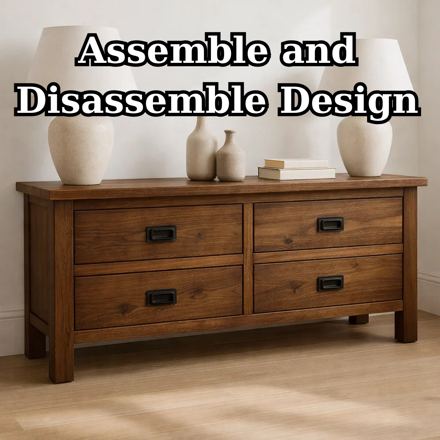 Solid Wood Console Table for Living Room with 4 Drawers and Simple Design