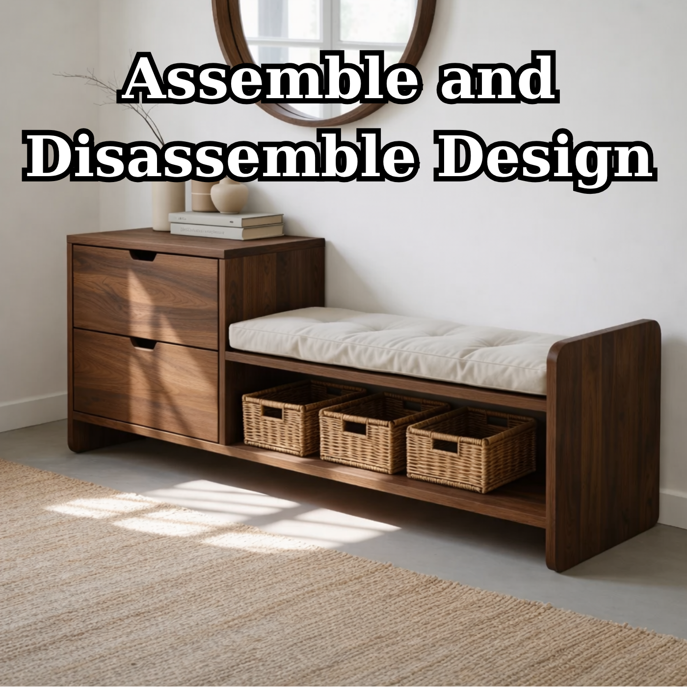 Solid Wood Entryway Storage Bench with Drawers, Cushion Seat & Basket Shelf – Shoe Storage Bench