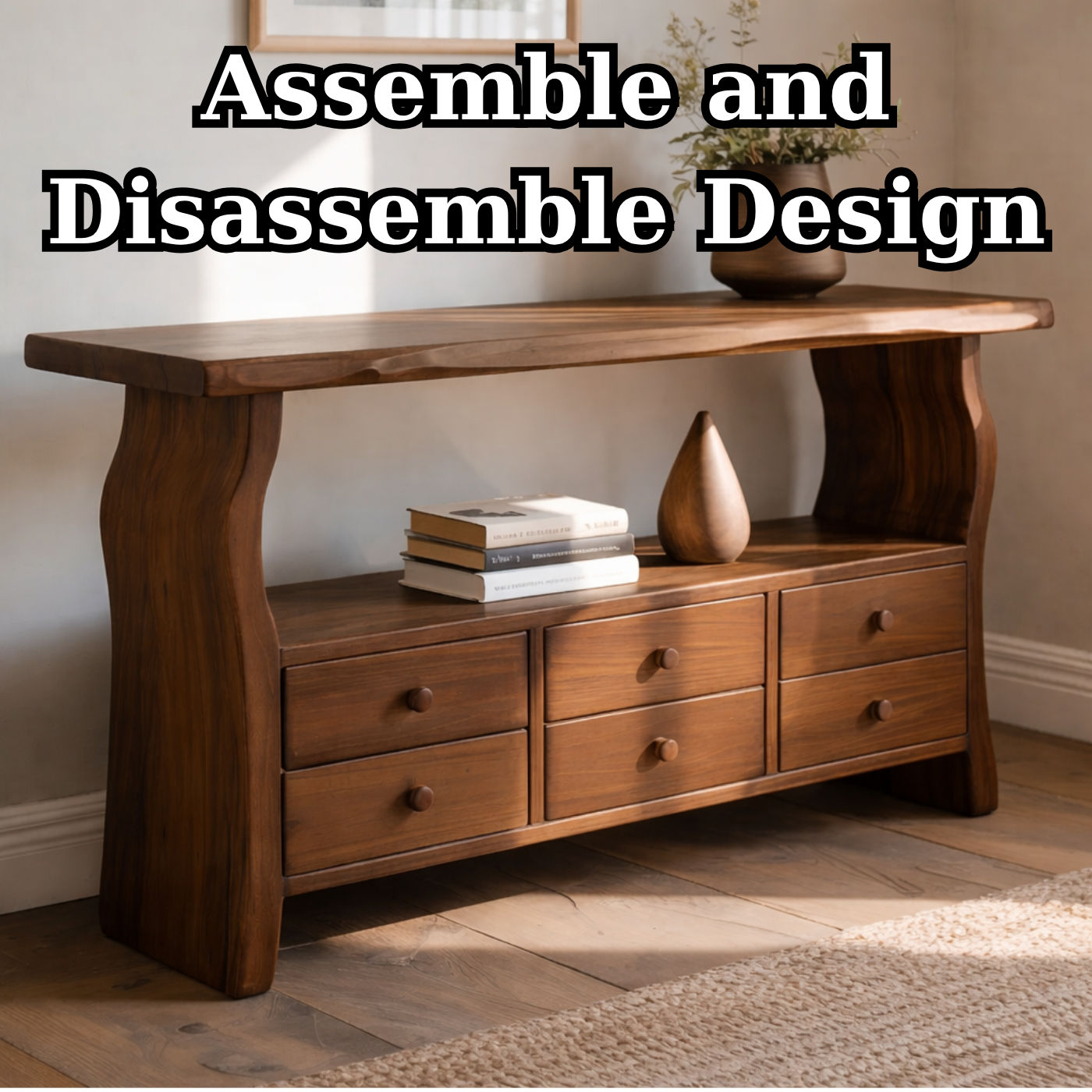 Solid Wood Console Table with 6 Drawers & Display Shelf – Live Edge Entryway Storage Console