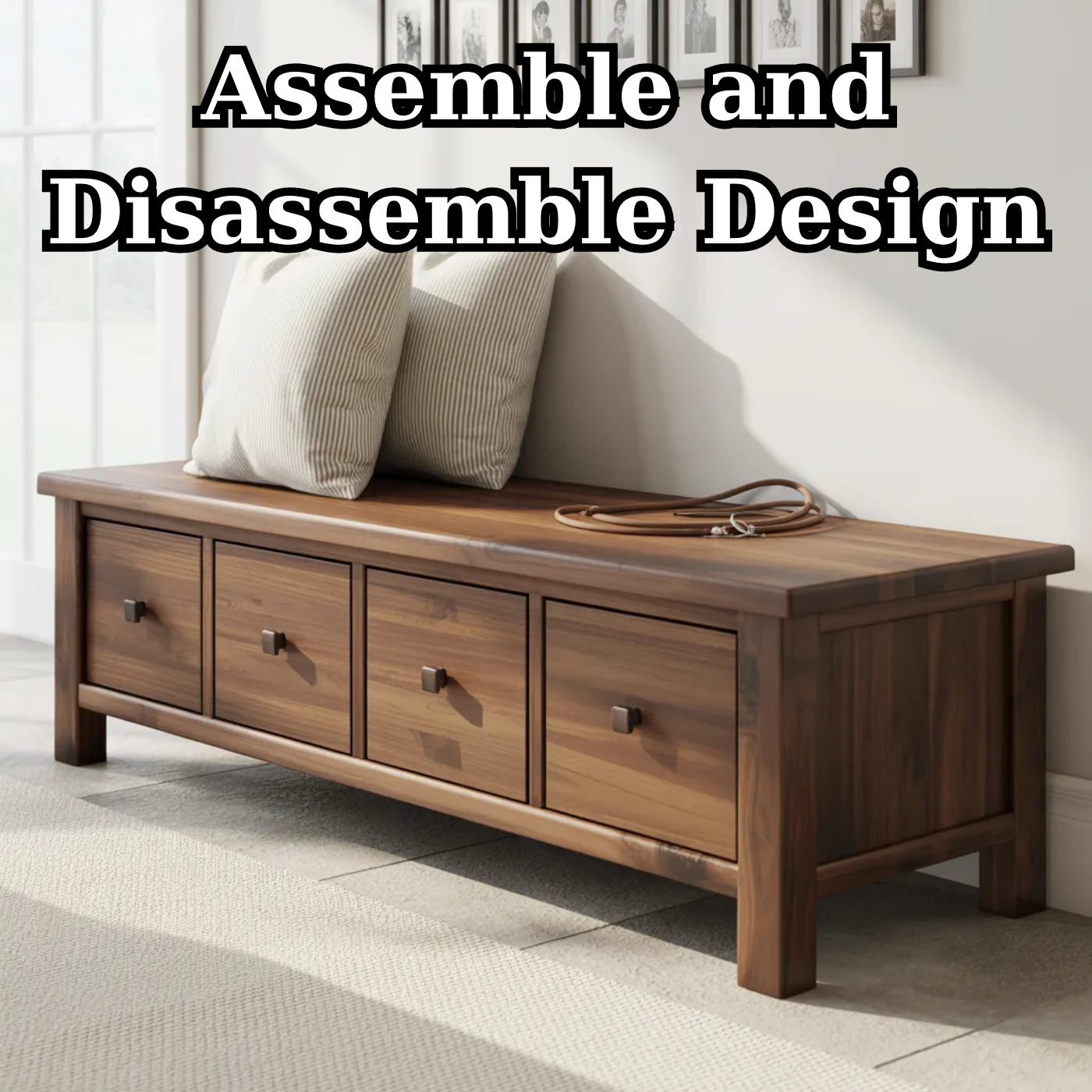 Solid Wood Storage Bench with Drawers – Rustic Entryway Shoe Storage Bench