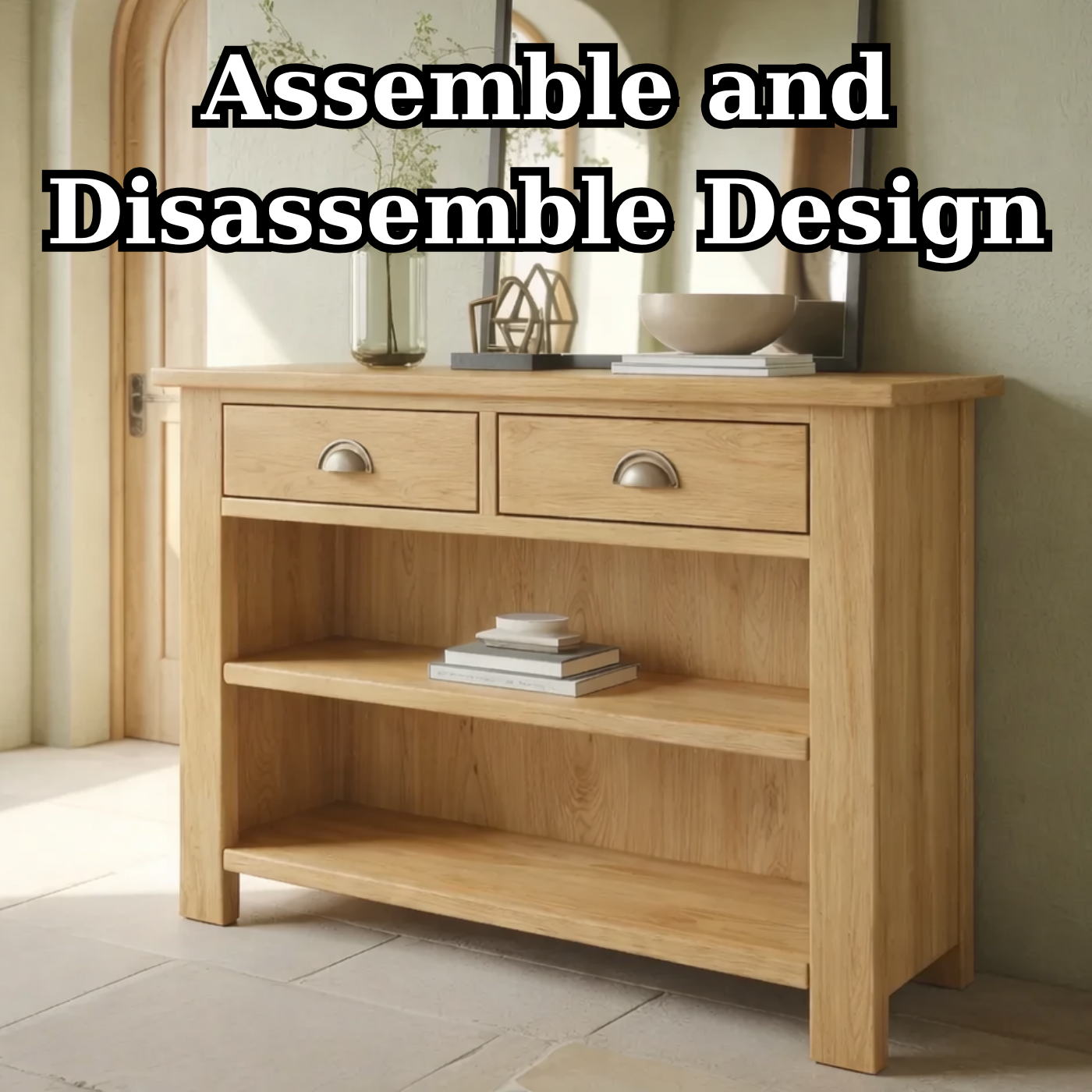 Solid Wood Console Table with Drawers and Shelves – Entryway Storage Console