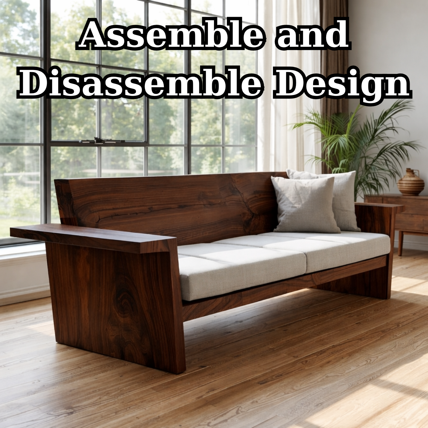 Solid Wood Sofa Frame – Rustic Modern Wooden Bench Style Sofa